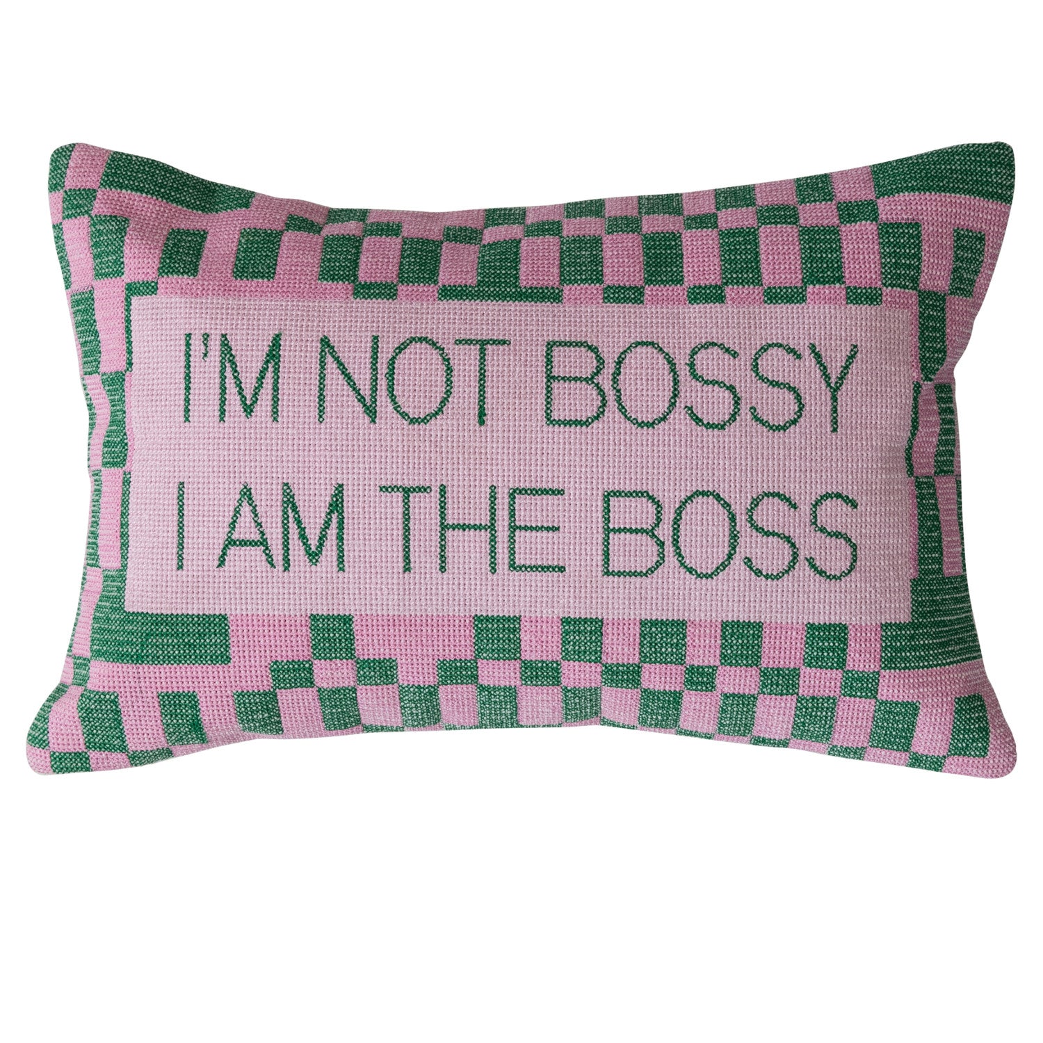 Cotton Velvet Embroidered Lumbar Pillow - “I Am Not Bossy I Am The Boss”