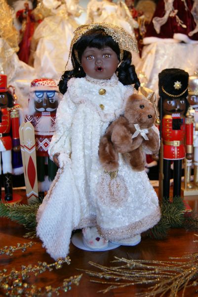 Porcelain doll with teddy bear hot sale