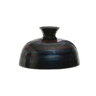 Stoneware Vase, Reactive Glaze, Blue Metallic