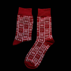 African Socks / Afro Socks / Bogolan Socks - Red