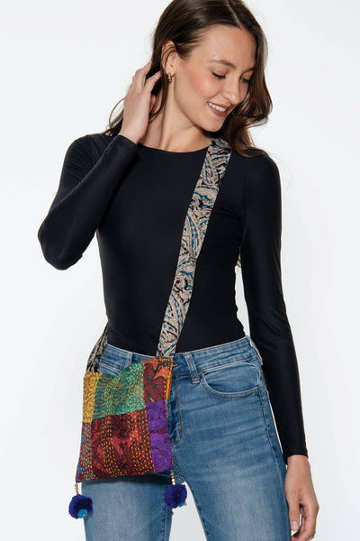 Sevya Handmade - Silk Kantha Pom Pom Bag