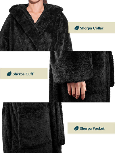 Women's Sherpa Fluffy Robe with Hood - Pavilia