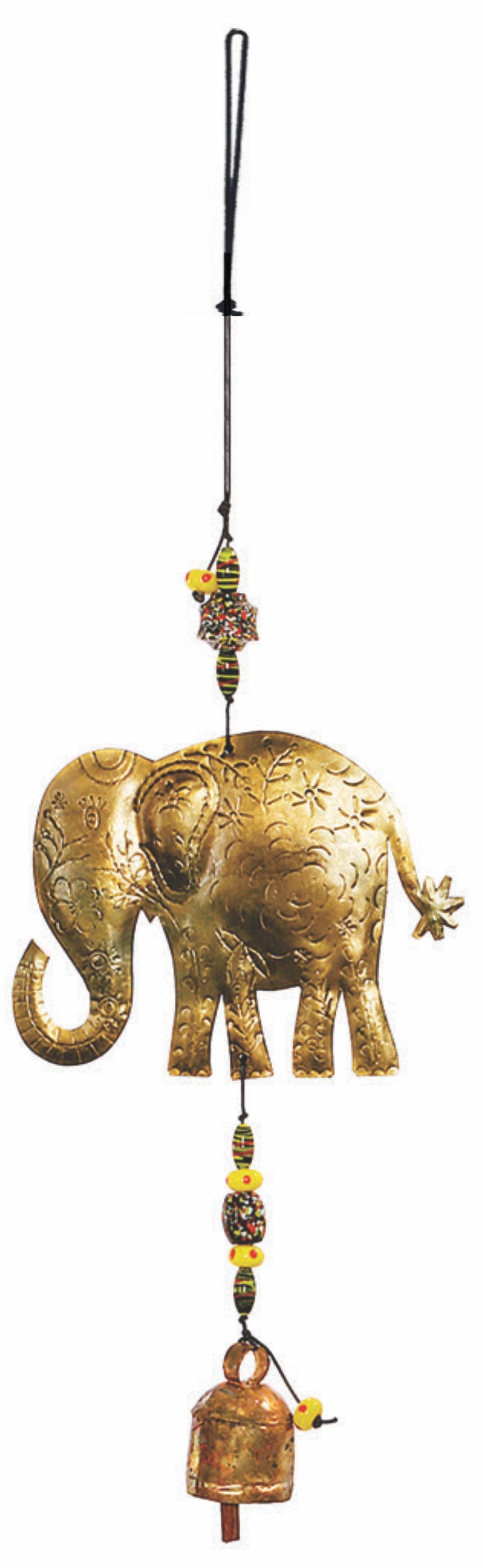 Evergreen Elephant with Beads & Bell Wind Chime - Moksha Imports