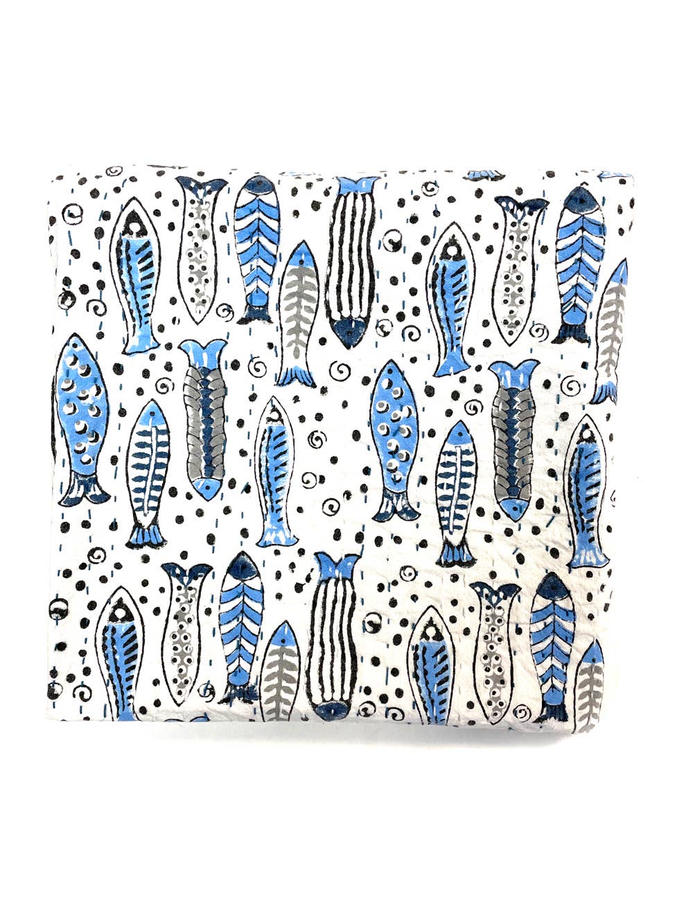 Baby Block Printed Kantha Blanket - Fish Print-Mira -Fair Trade -