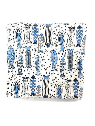 Baby Block Printed Kantha Blanket - Fish Print-Mira -Fair Trade -