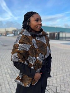 African Print Winter Scarf for Adults Unisex - Mustard / Brown