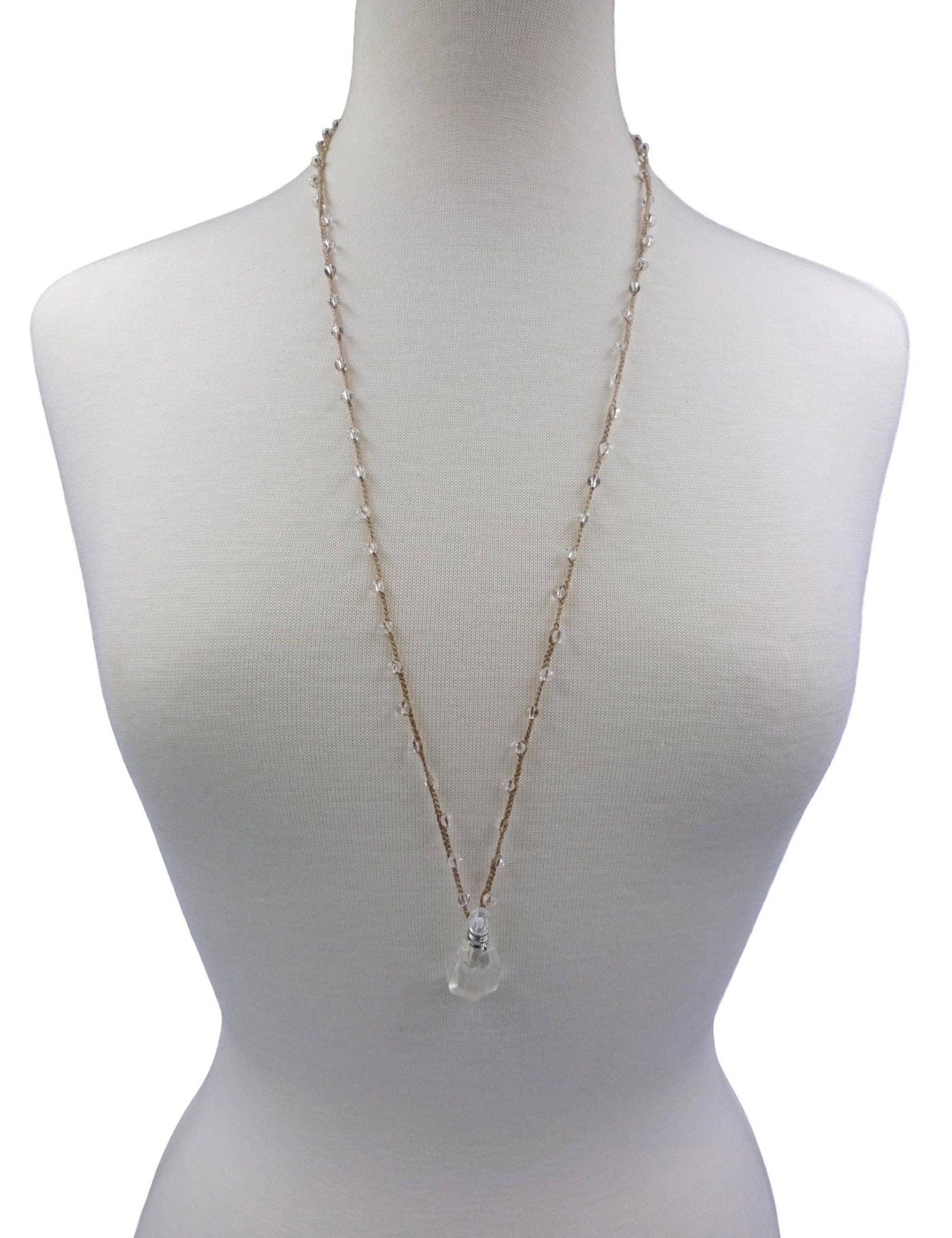 Beaded and Crochet Necklace With a Hand Crafted Clear Quartz-IST Jewelry