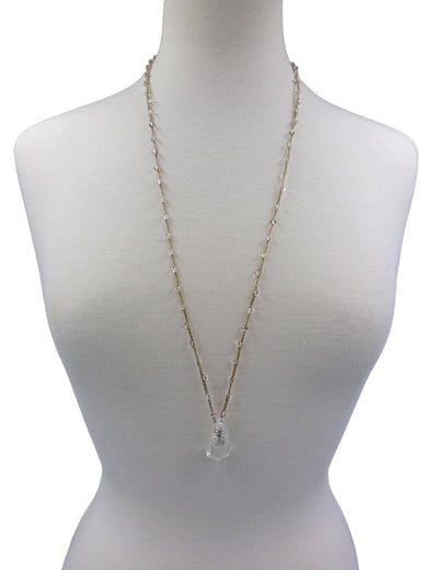 Beaded and Crochet Necklace With a Hand Crafted Clear Quartz-IST Jewelry