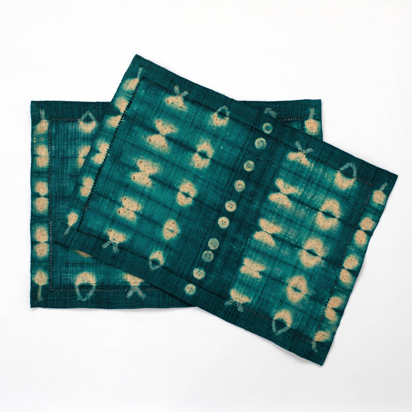 Emerald-Raffia Shibori Placemat (Pair) - Cocoon & Moth Pattern -Tanana Madagascar