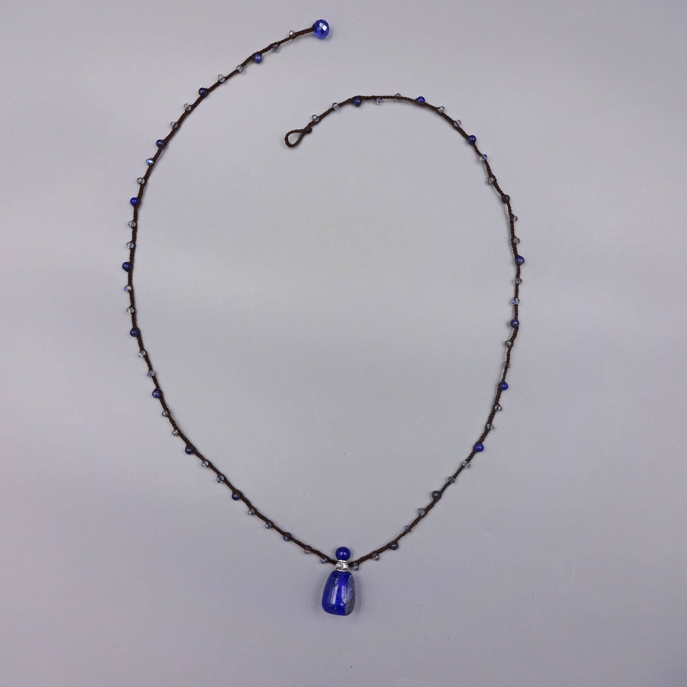 Beaded and Crochet Necklace with a Hand Crafted Lapis Lazuli