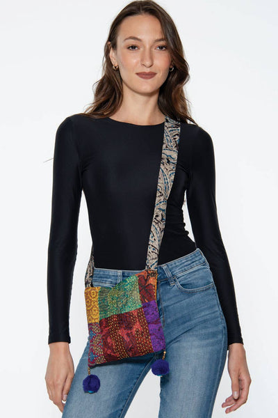 Sevya Handmade - Silk Kantha Pom Pom Bag