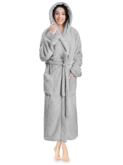 Women's Sherpa Fluffy Robe with Hood - Pavilia