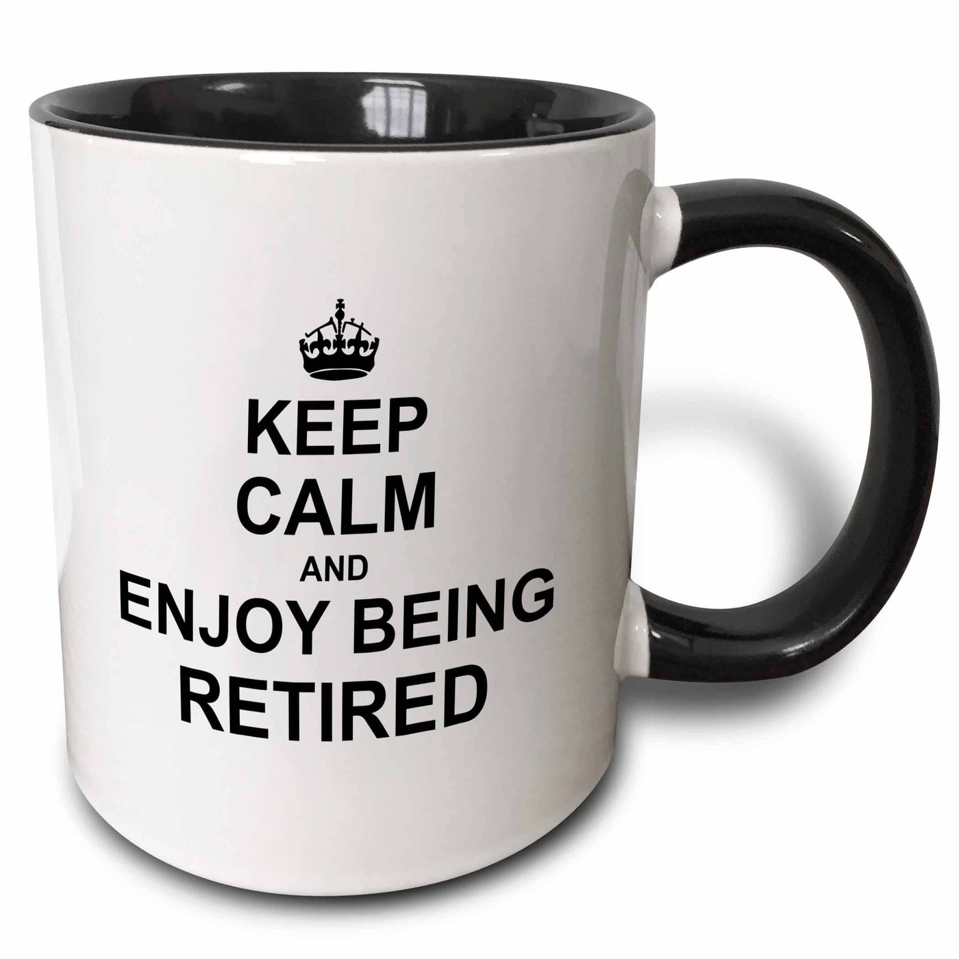 Keep Calm and Enjoy being Retired-11oz 2-Tone Black Mug-3dRose