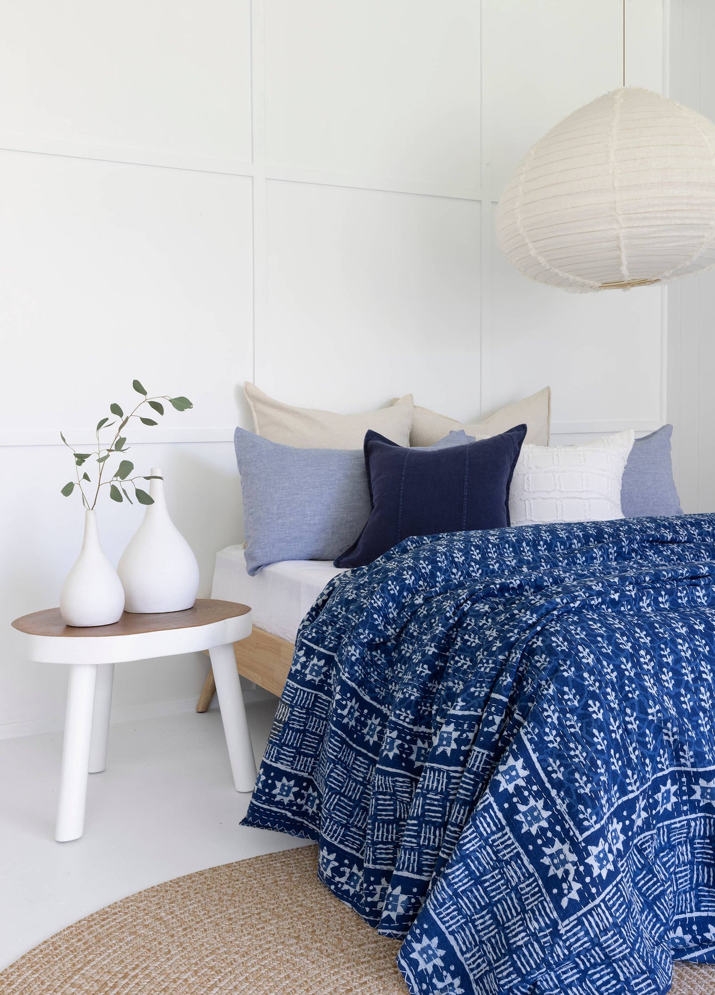 Linen Connections - Indian Kantha Quilt Blanket Bedspread Coverlet - Indigo Blue