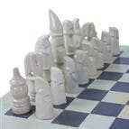 Global Crafts - Soapstone Hand-Carved Chess Set - African Maasai Tribe Pieces - Grey/Natural Stone