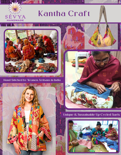 Sevya Handmade - Silk Kantha Pom Pom Bag