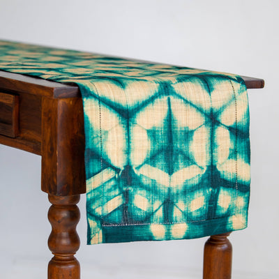 Raffia Shibori Table Runner - Turtle Pattern -Emerald-Tanana Madagascar