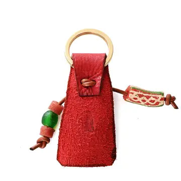 Brass Cowry Key Ring with Red Leather & Beads