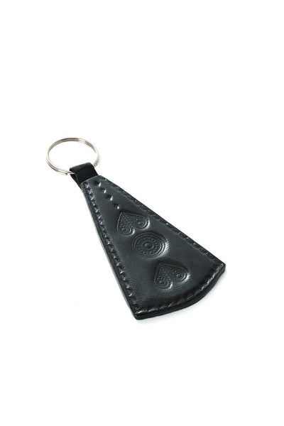 Black Stamped Leather Key Ring-Swahili | AFRICAN MODERN