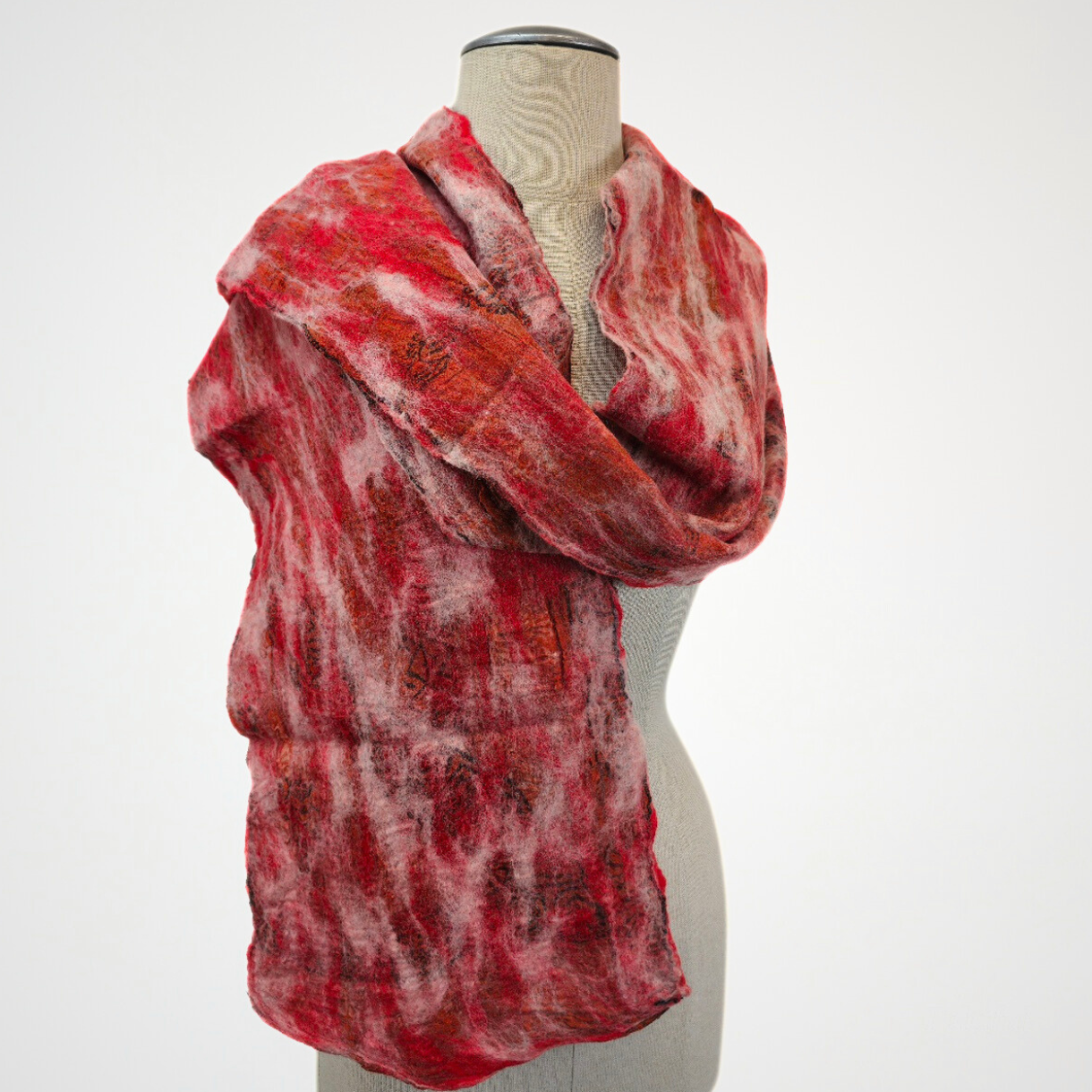 Brown, Red, Pink Spots Merino Wool Felt Vintage Scarf-Feltiful