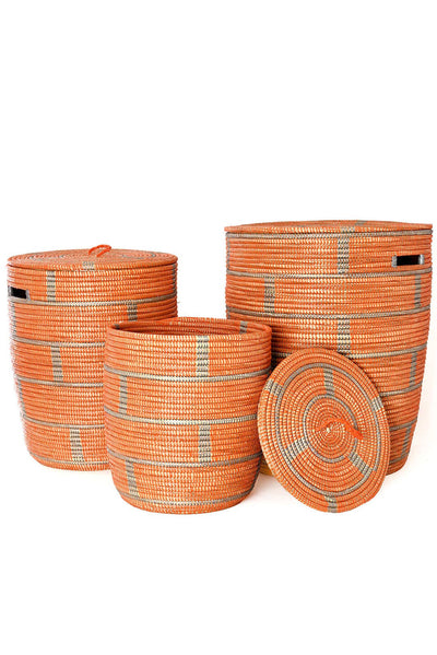 Swahili | AFRICAN MODERN - Set of Three Orange and Silver Brickwork Nesting Hamper Baskets