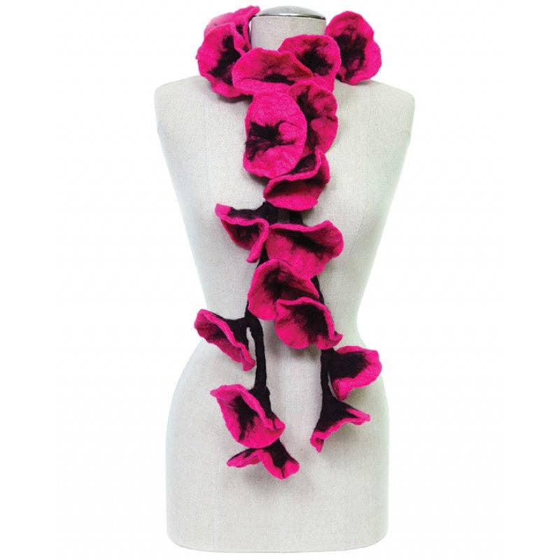 BNB Crafts Inc. - Felted flower scarves- Hot Pink/ Black