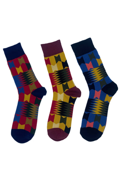 Unisex Kente Design Socks (Pack of 3 Pieces)-Satsuma