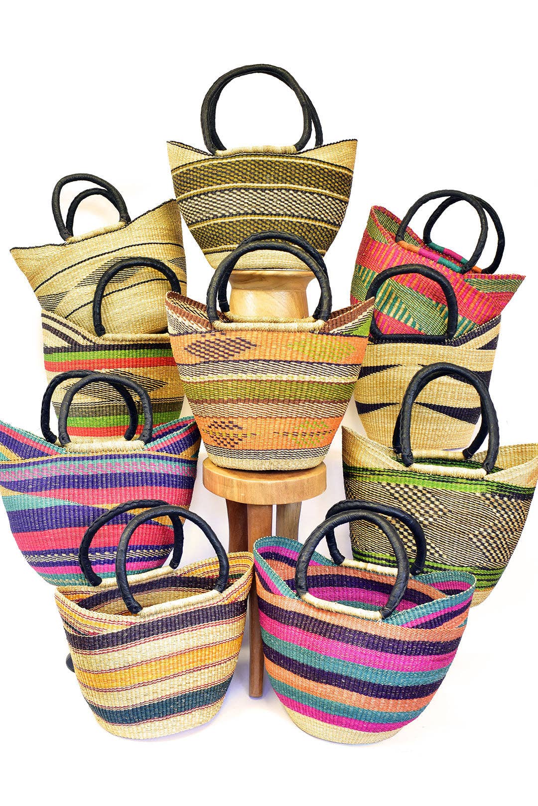 Swahili | AFRICAN MODERN - Assorted Ghanaian Wing Shopper with Leather Handles
