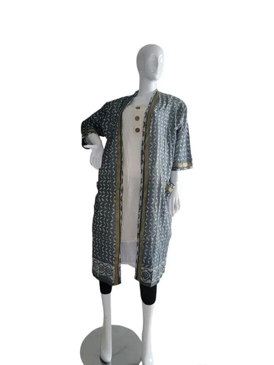 Cotton Block Print Kimono - Grey
