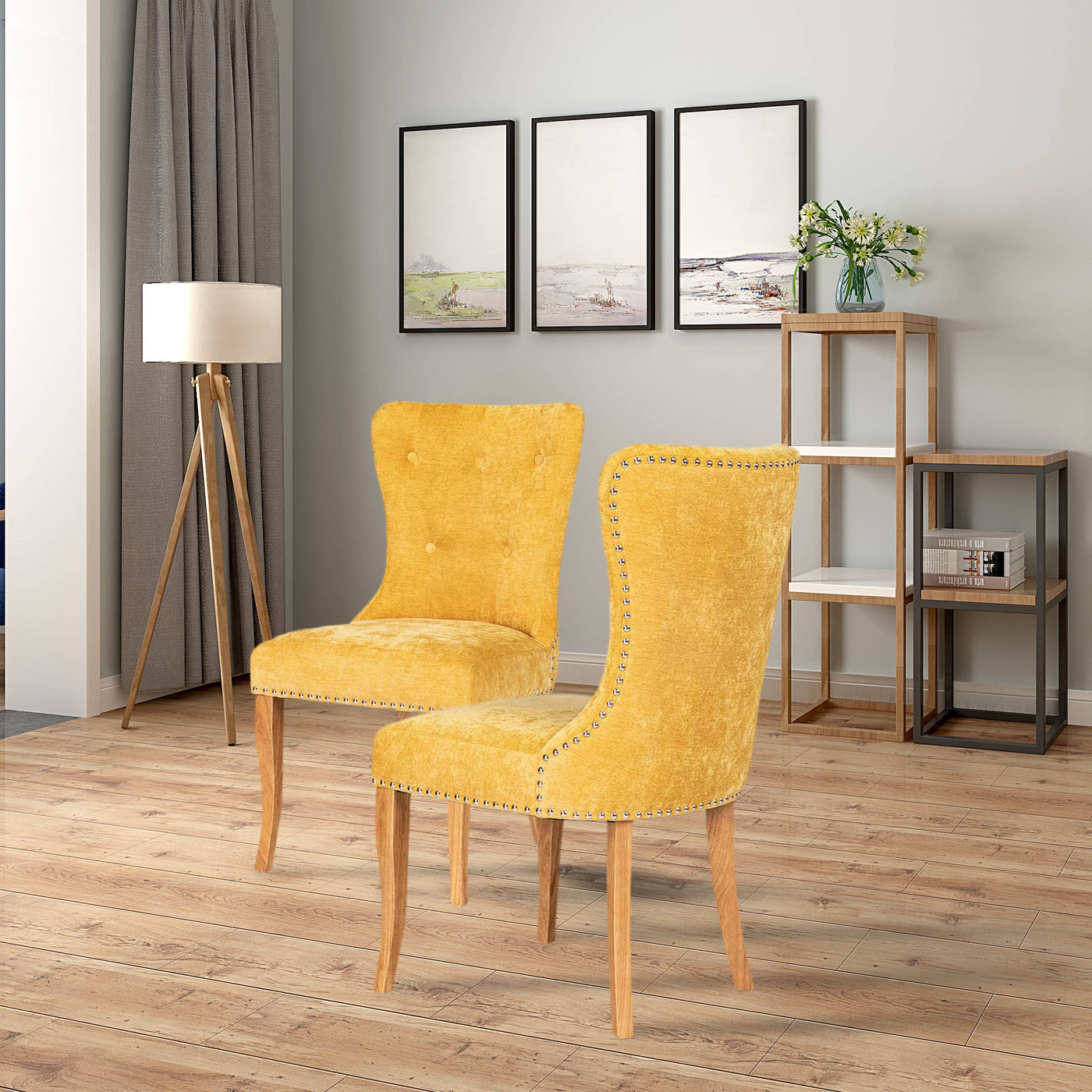 HOMYCASA DESIGN INC - Tufted Side Dining Chair Fabric Solid Wood Legs