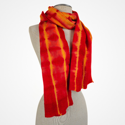Merino Wool Tie Dye Felted Scarf-Red-Feltiful