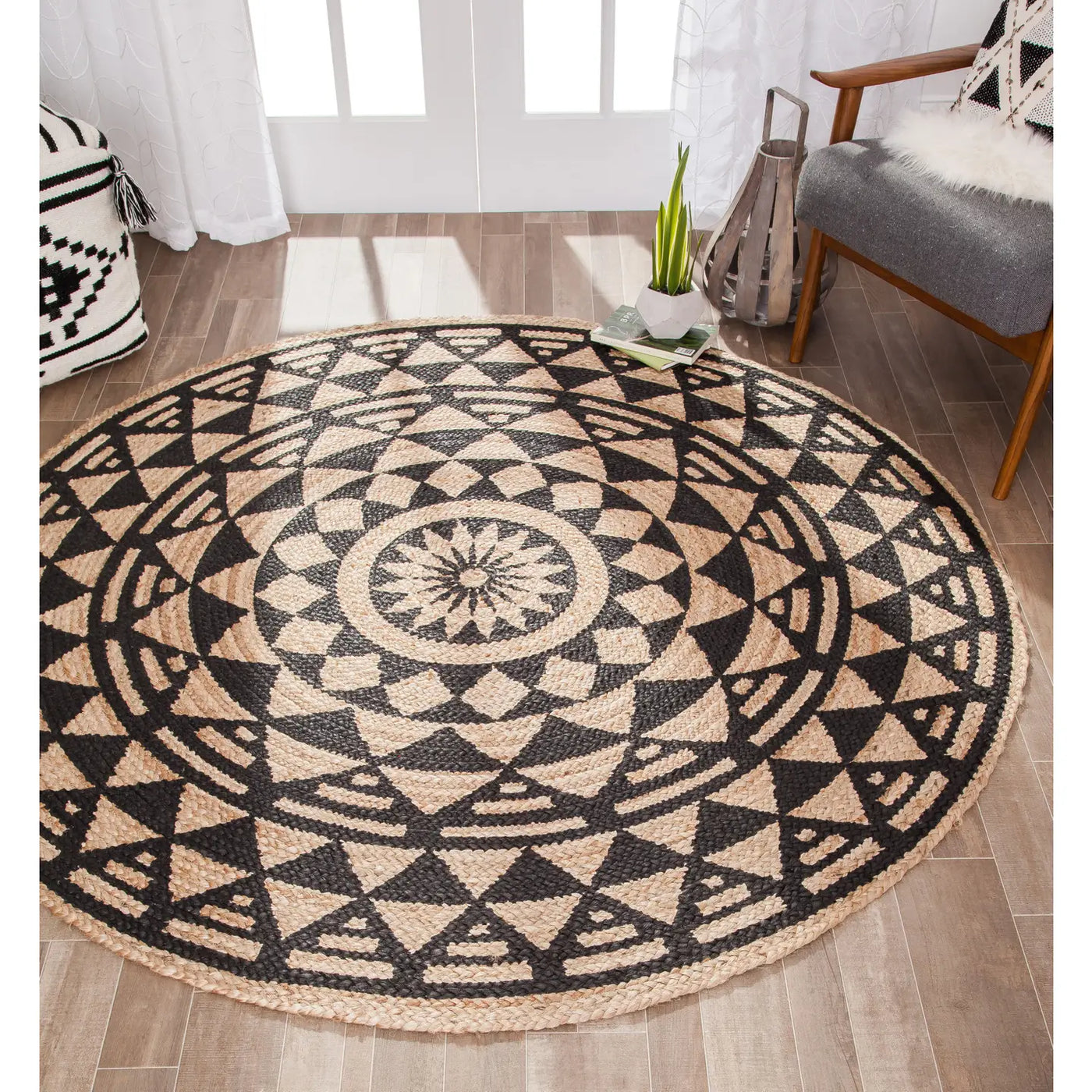 Pippin Black & Tan Jute Rug-Anji Mountain