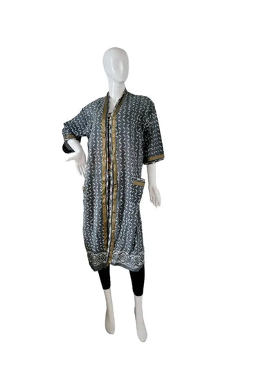 Cotton Block Print Kimono - Grey