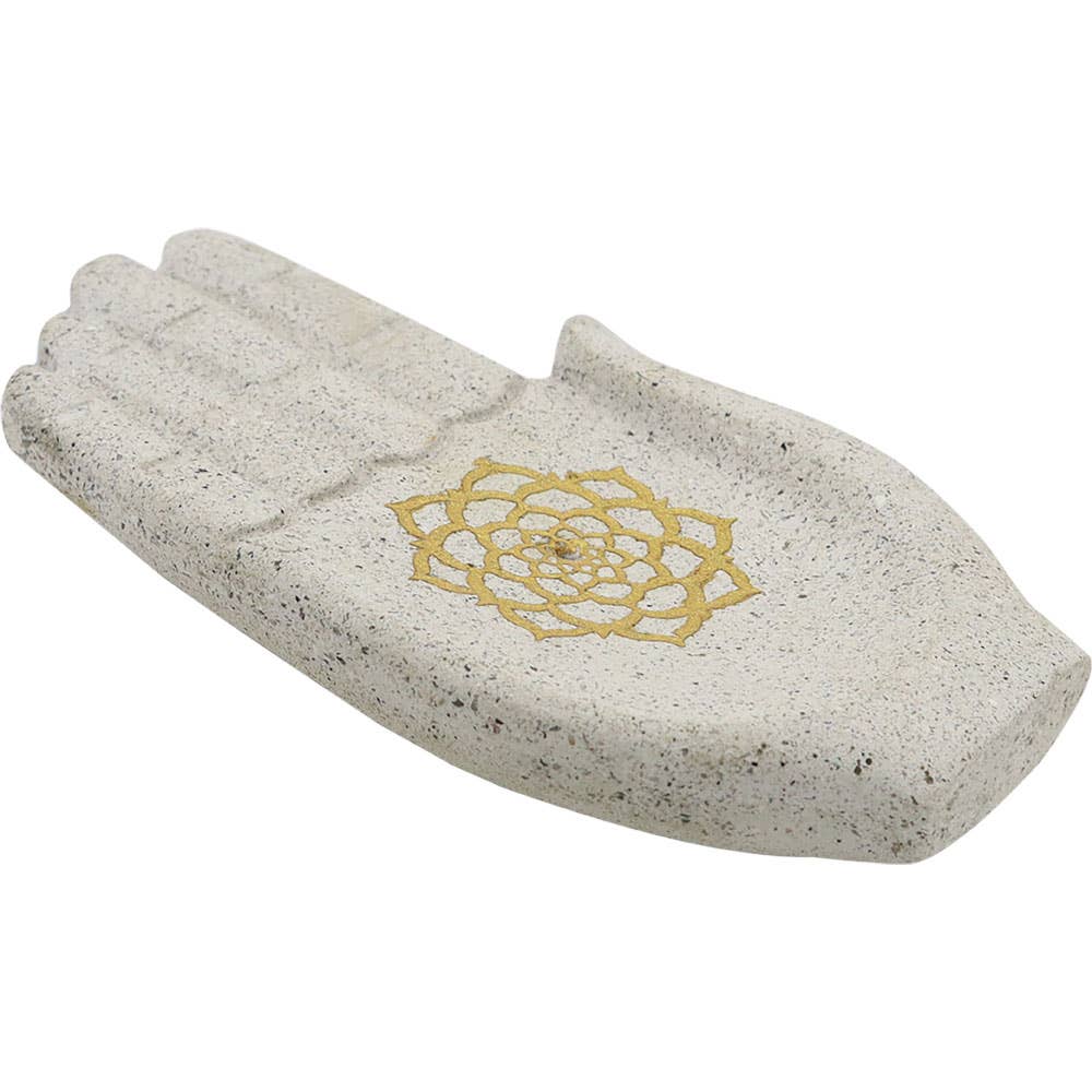 Recycled Resin Incense Holder - Hand w/ Gold Lotus-Kheops International