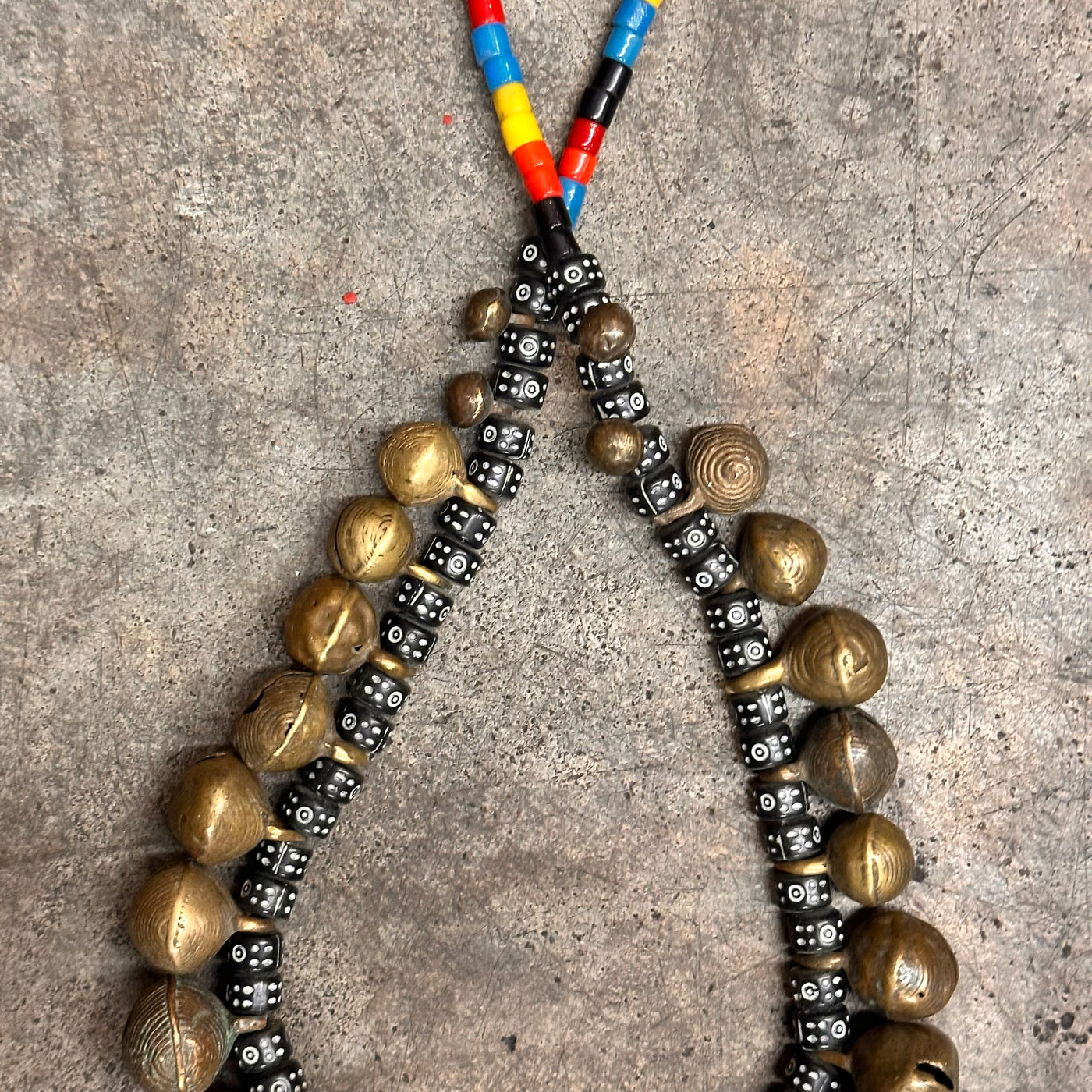 Yoruba African Brass & Beaded Necklace