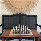 Global Crafts - Soapstone Hand-Carved Chess Set - African Maasai Tribe Pieces - Grey/Natural Stone