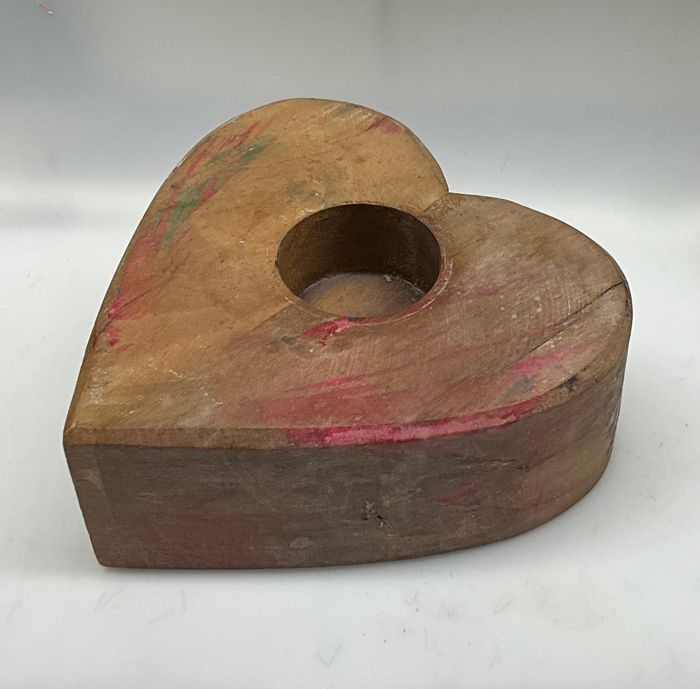 Hand Carved/Painted Heart Candle Holder
