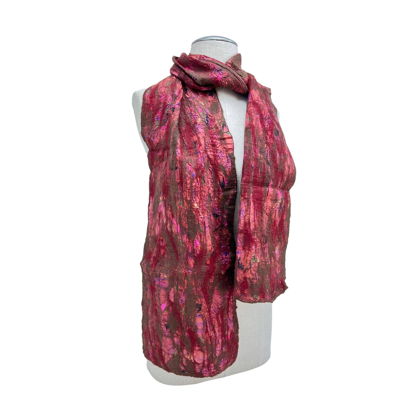 Brown, Red, Pink Spots Merino Wool Felt Vintage Scarf-Feltiful
