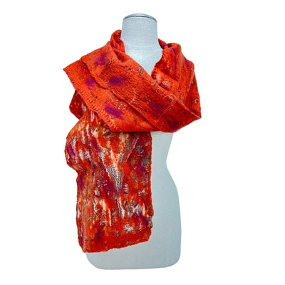 Brown, Red, Pink Spots Merino Wool Felt Vintage Scarf-Feltiful