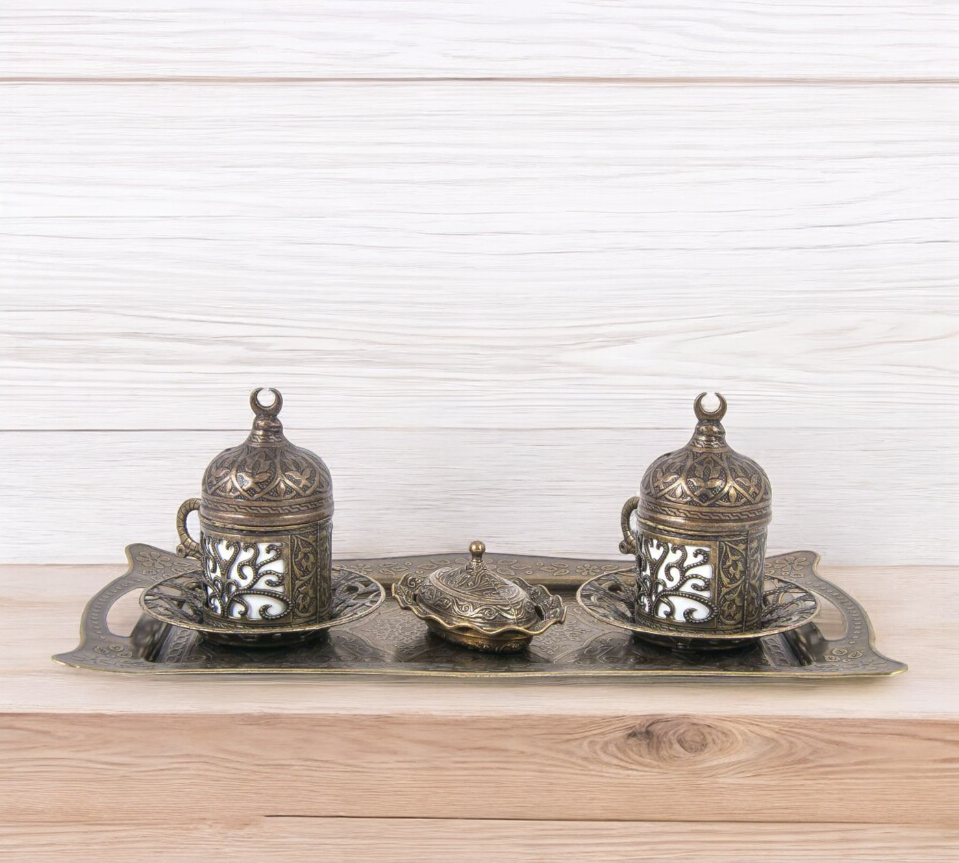 Turkish Copper Serving Set With Coffee Cups-Crete Trading Inc.