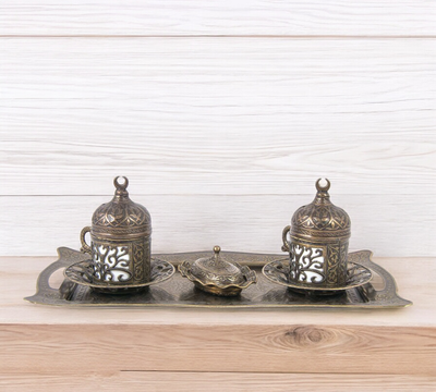 Turkish Copper Serving Set With Coffee Cups-Crete Trading Inc.