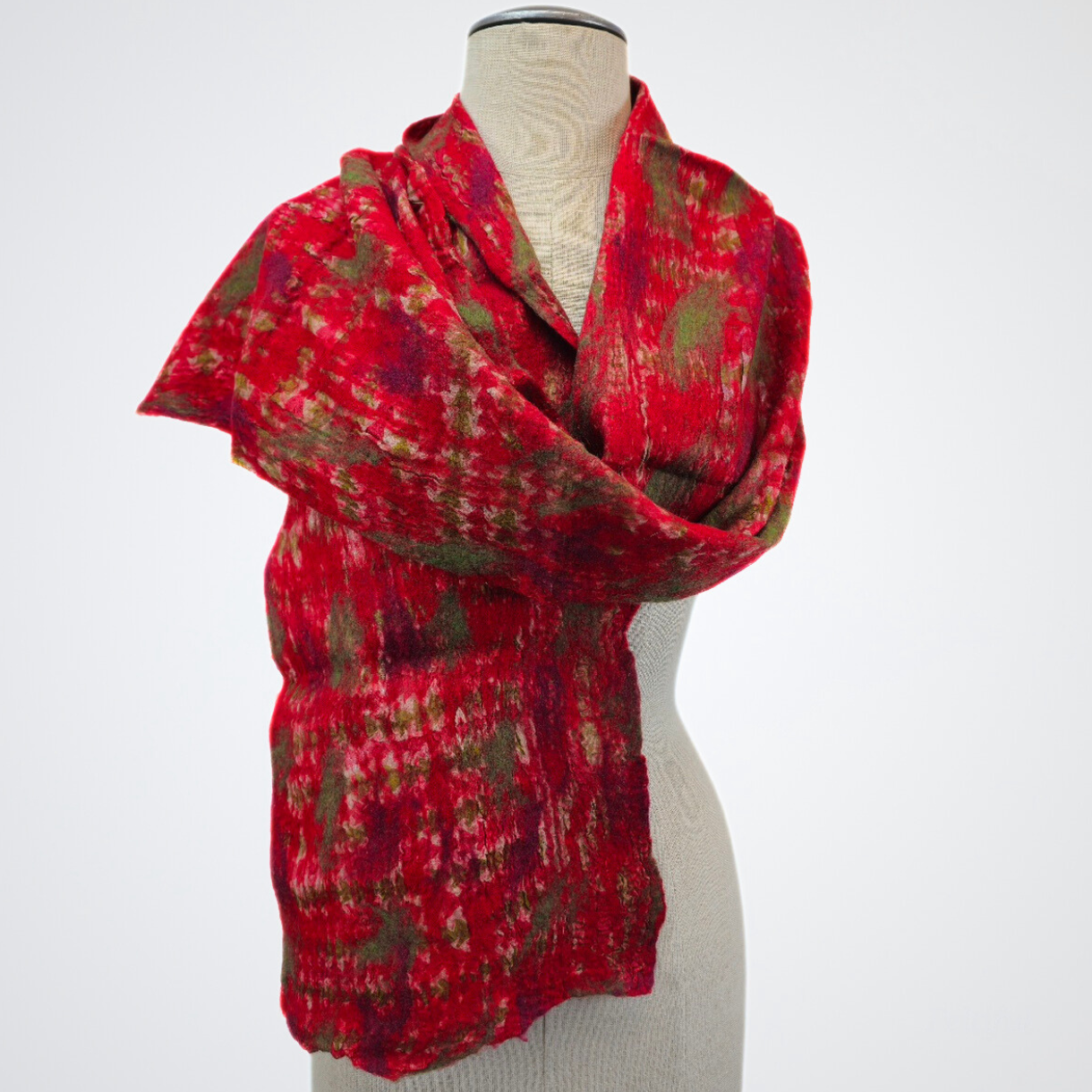 Brown, Red, Pink Spots Merino Wool Felt Vintage Scarf-Feltiful
