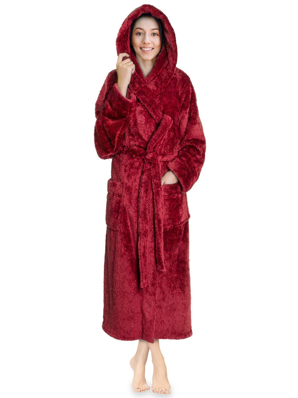 Women's Sherpa Fluffy Robe with Hood - Pavilia