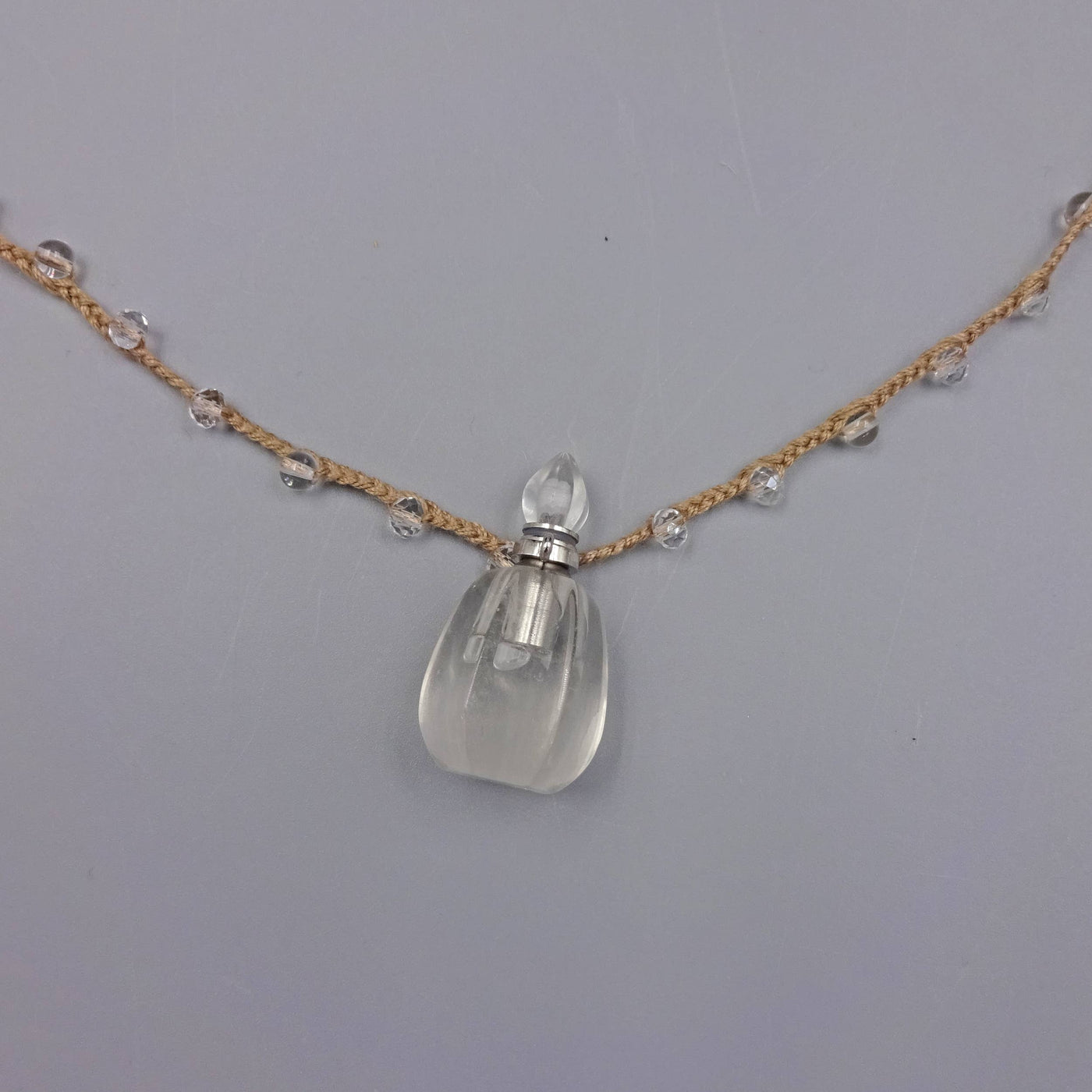 Beaded and Crochet Necklace With a Hand Crafted Clear Quartz-IST Jewelry