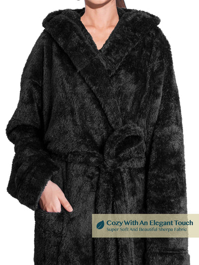 Women's Sherpa Fluffy Robe with Hood - Pavilia