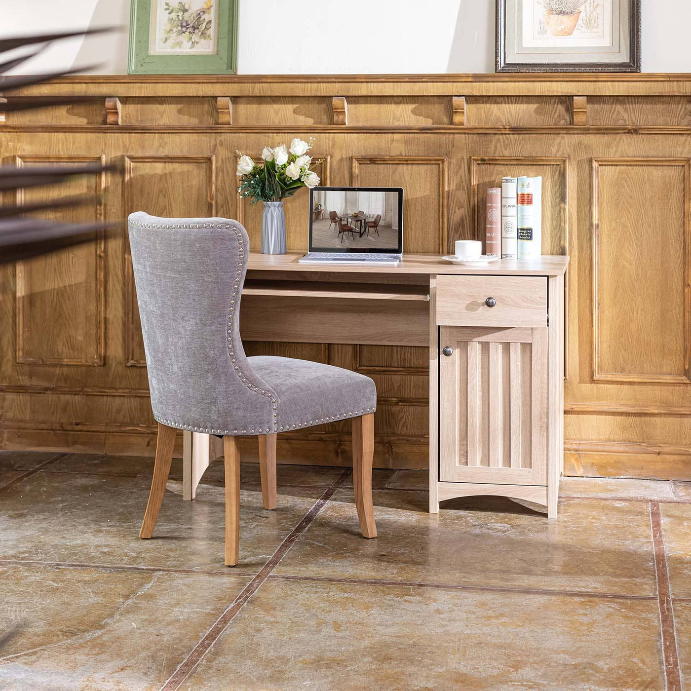 HOMYCASA DESIGN INC - Tufted Side Dining Chair Fabric Solid Wood Legs