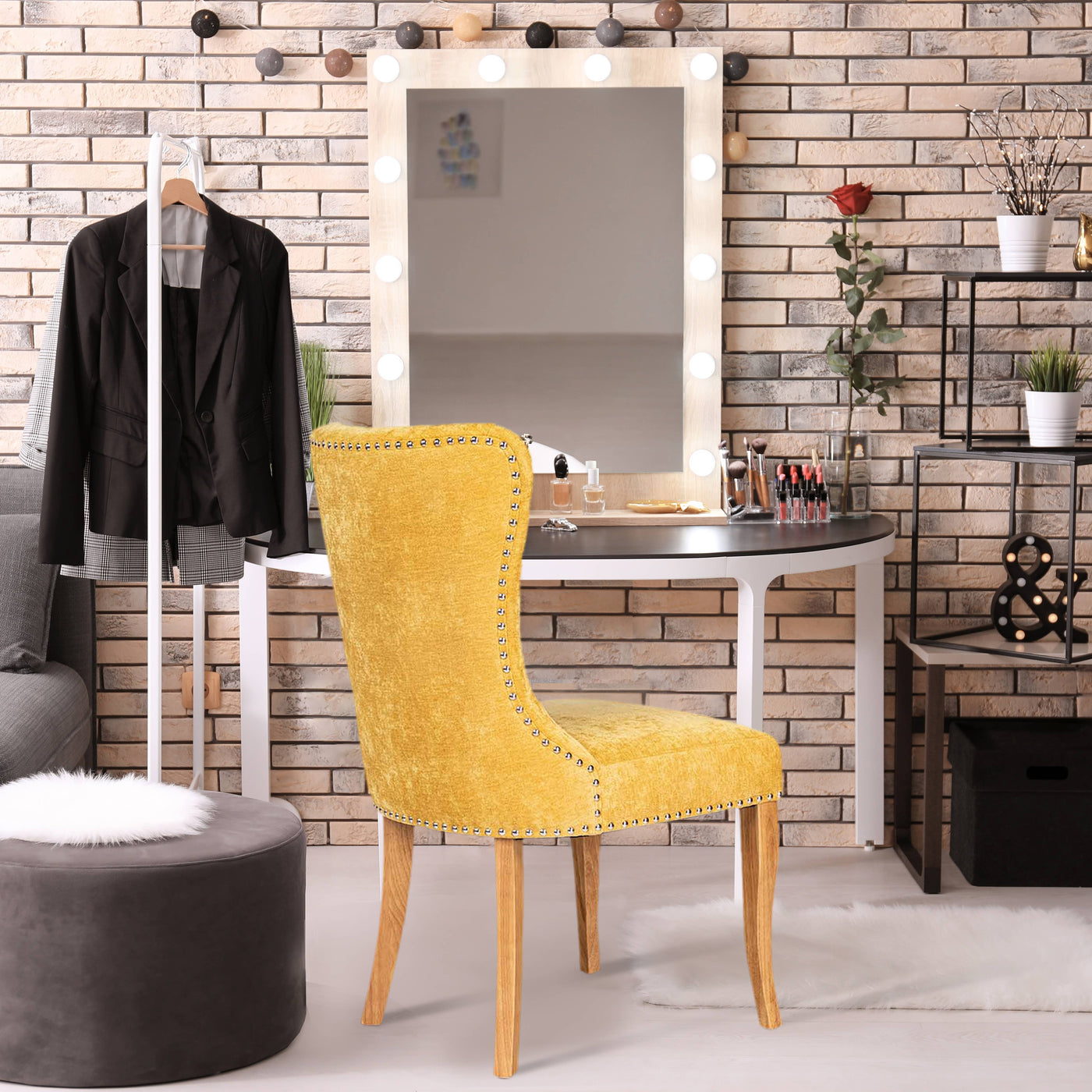 HOMYCASA DESIGN INC - Tufted Side Dining Chair Fabric Solid Wood Legs