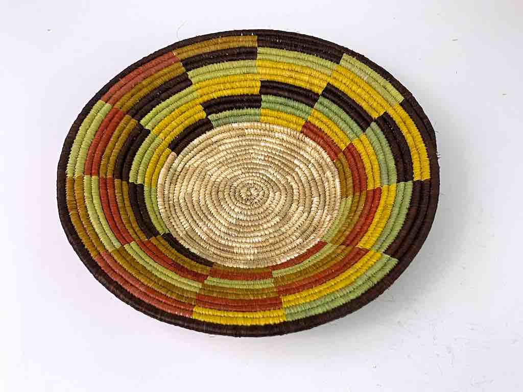 8" Small Very Thin Coil Finest Quality Handwoven Rwenzori Raffia Shallow Basket/Bowl | - The Niger Bend