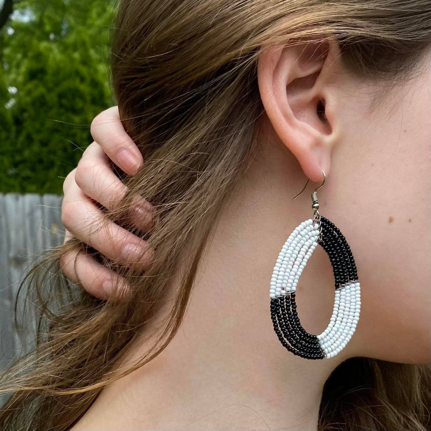 Maasai Bead Zebra Black and White Teardrop Earring-Global Crafts