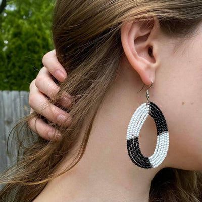 Maasai Bead Zebra Black and White Teardrop Earring-Global Crafts
